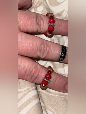 Handmade Red Beaded Stretch Toe Ring Set- Unbranded
